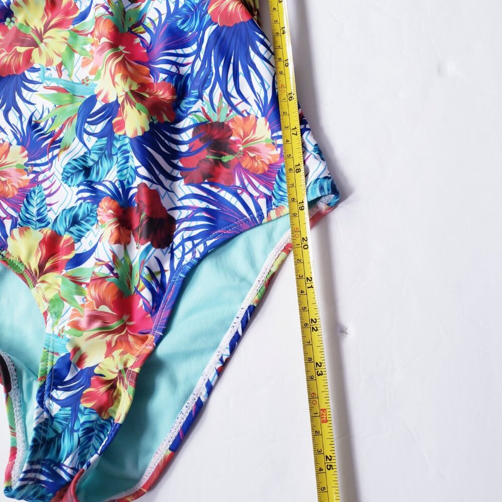 YMI Hawaiian Tropical Floral Racerback Push Up Cap One Piece Swimsuit - Picture 11 of 13
